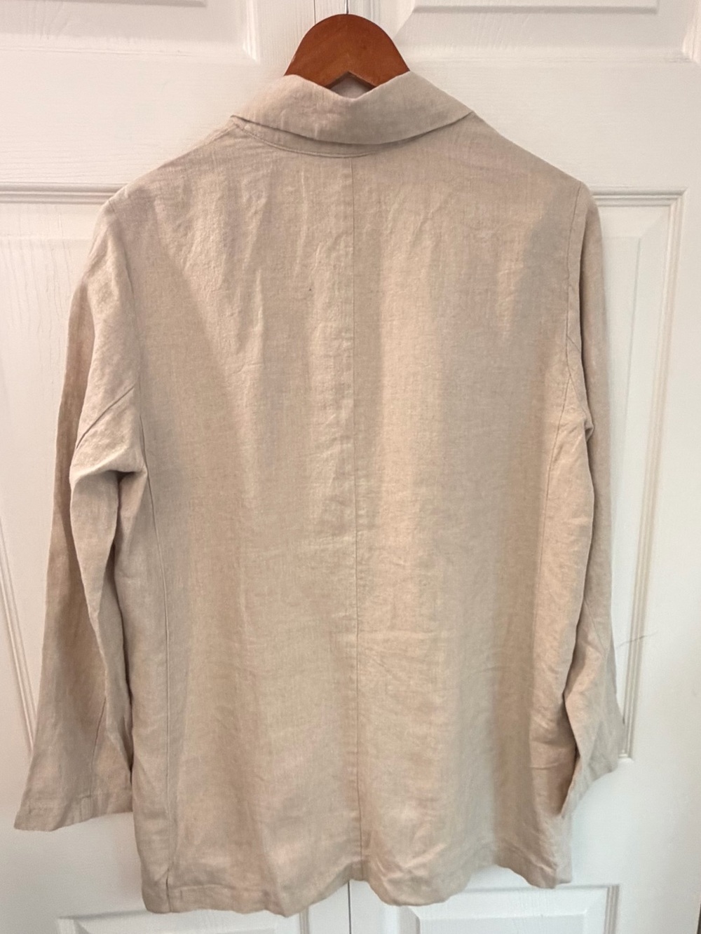 Eileen Fisher Organic Linen Long Blazer M Beige Oatmeal Lagenlook jacket - Picture 2 of 7